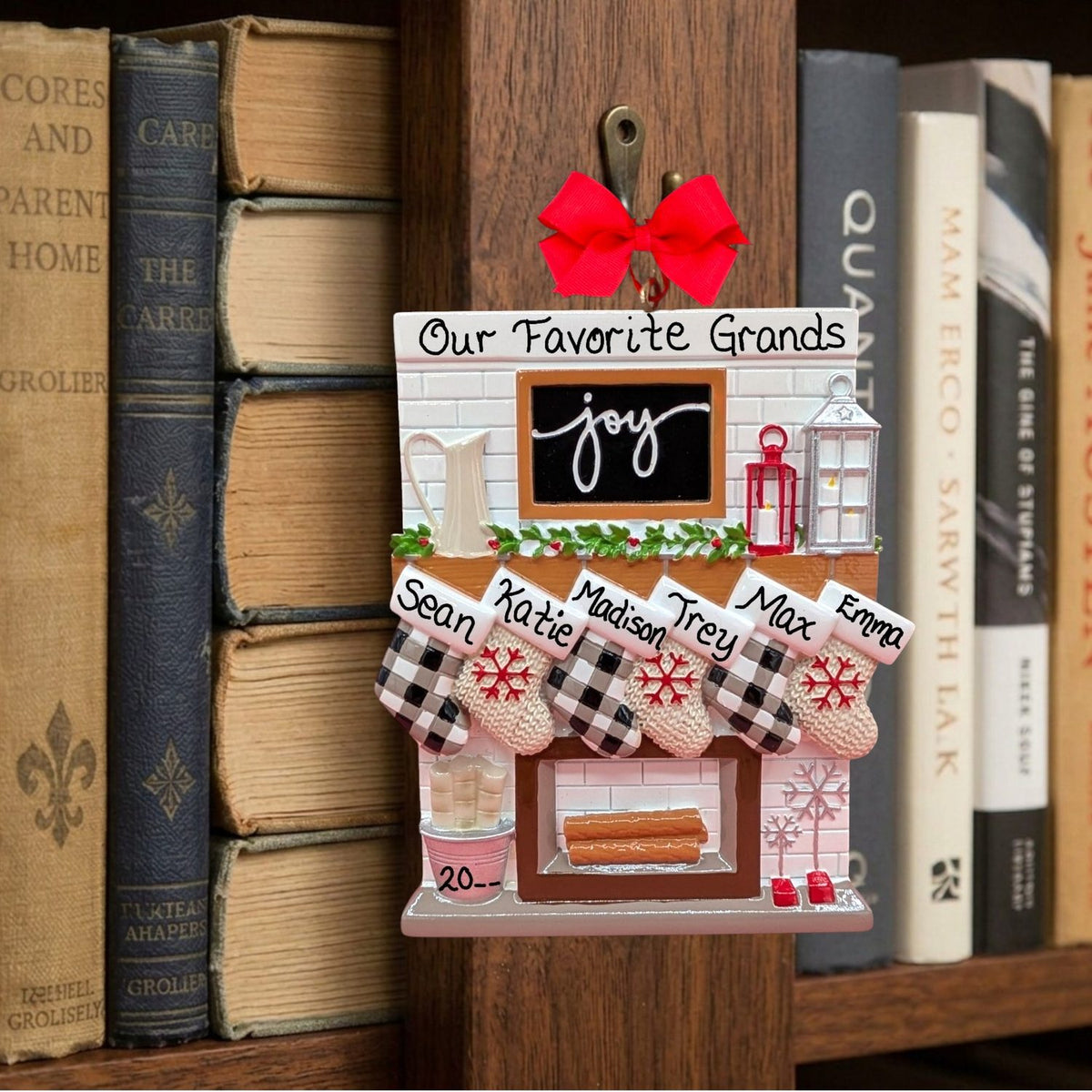 Stockings on Joy Mantel Ornament (6 Names)