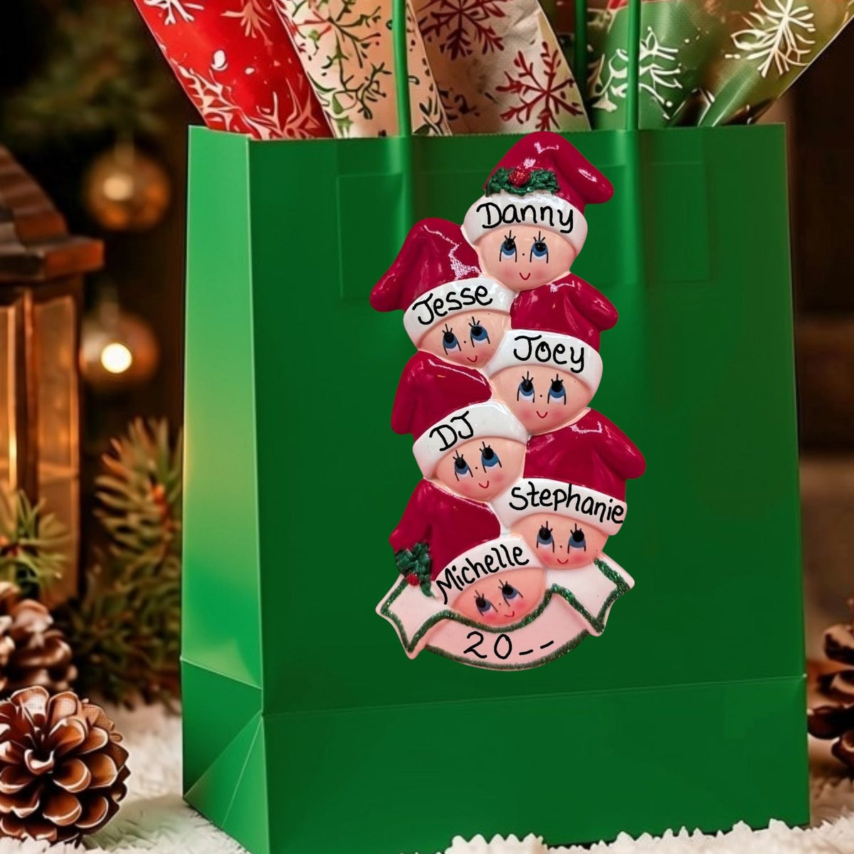 Santa Caps Ornament (6 Names)
