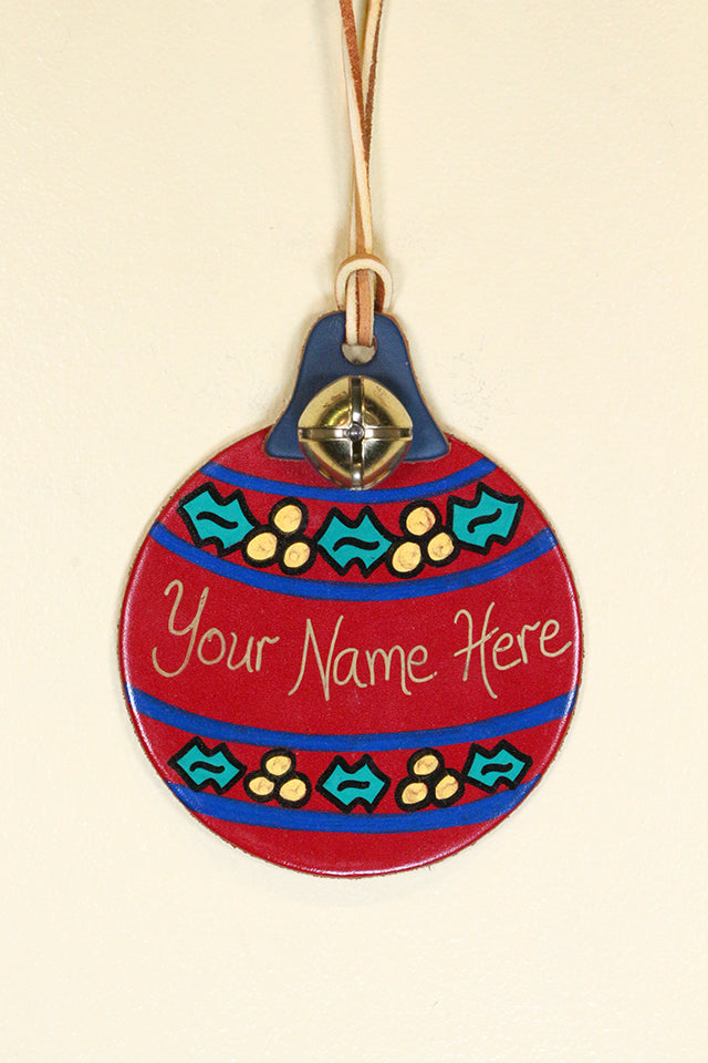 CHRISTMAS BALL - Hand-Painted Leather ORNAMENT - RED