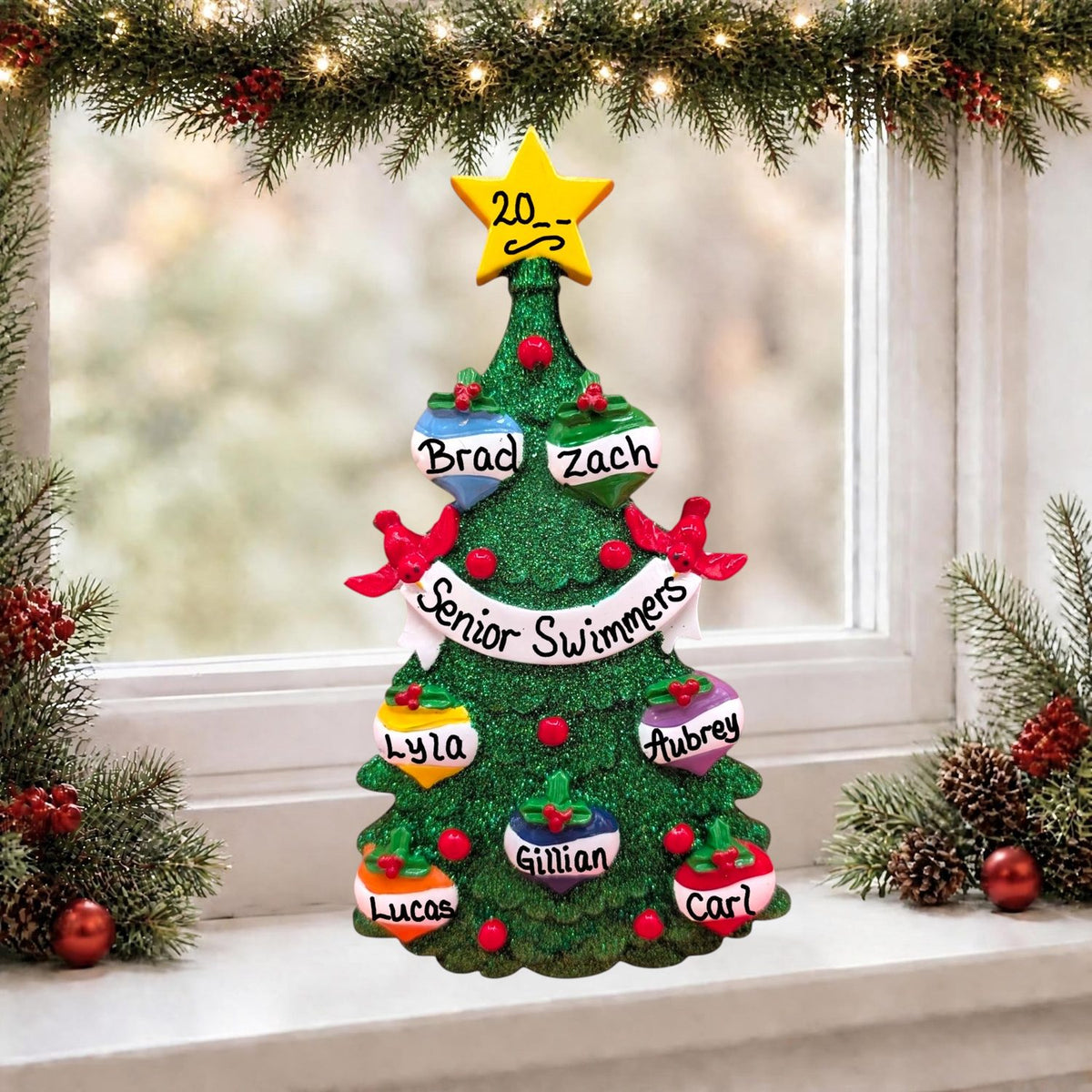 Ornaments on Glittery Tree Tabletop Decoration (7 Names)