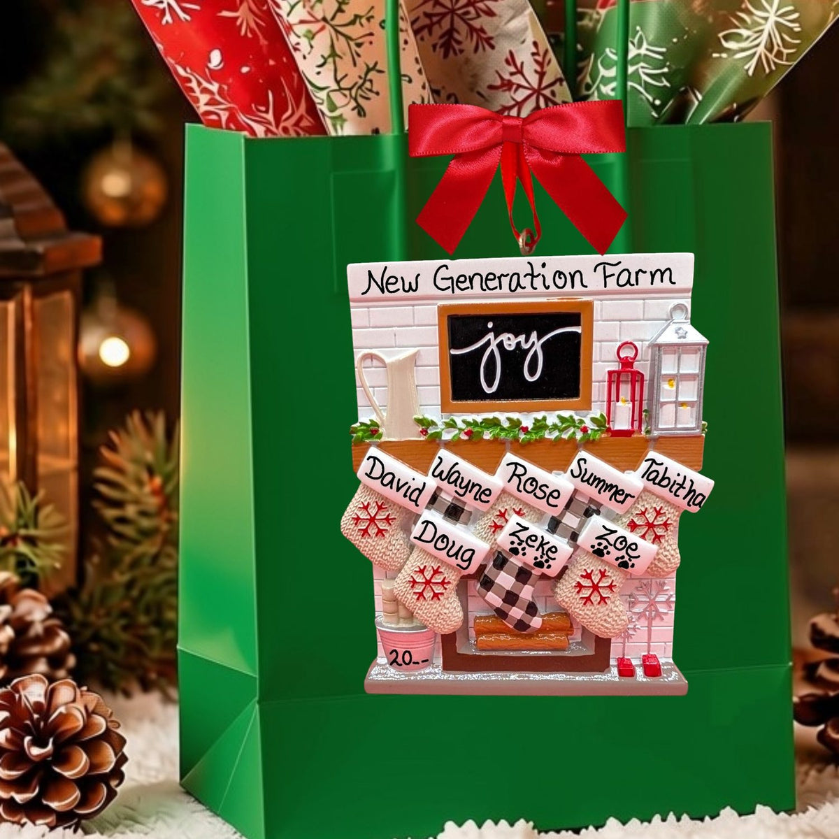 Stockings on Joy Mantel Ornament (8 Names)