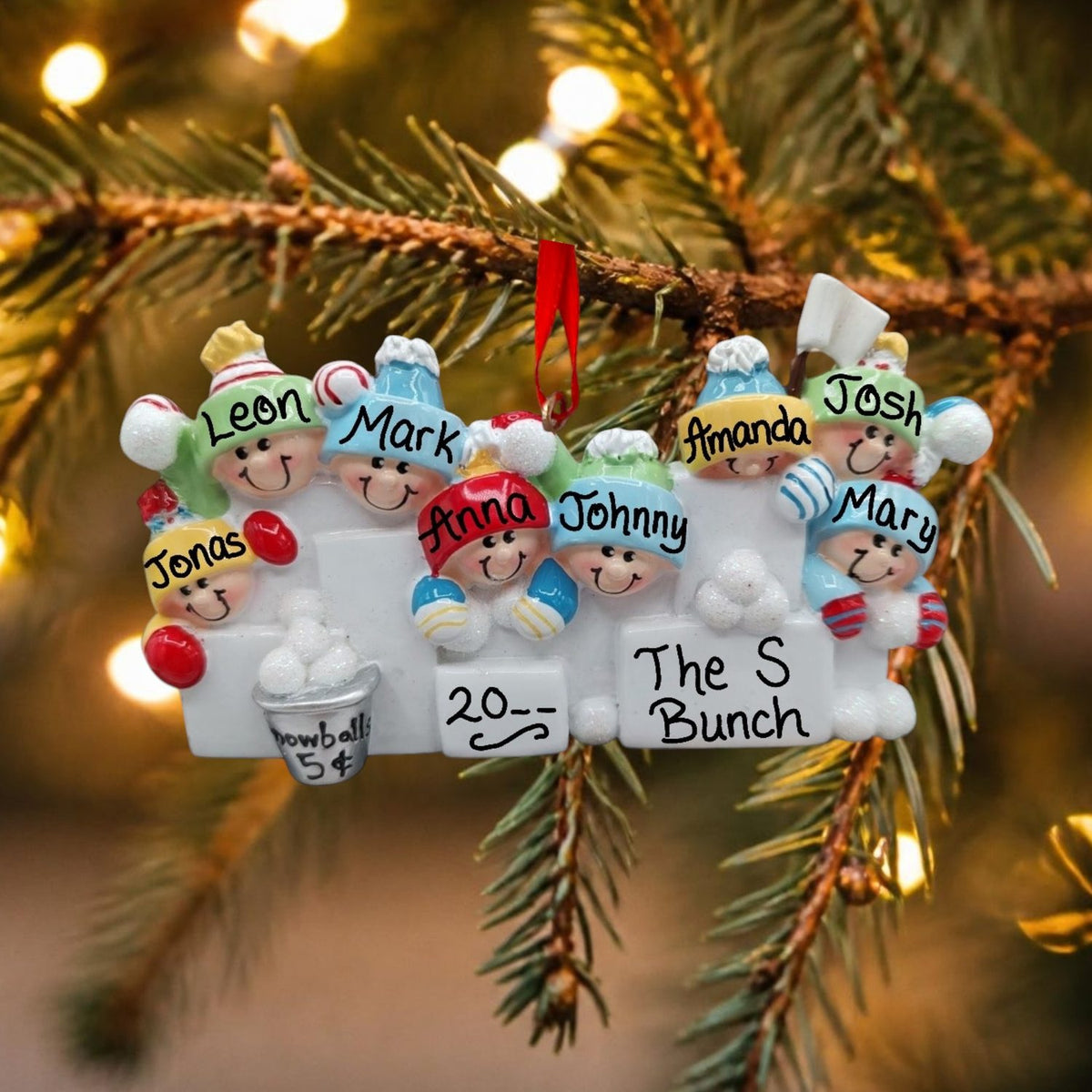 Snowball Fight Ornament (8 Names)