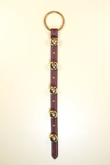 5 Chrome OR Solid Brass Moyer Bells on Narrow, Stitched & Studded 20 inch Strap - Lg Ring Top