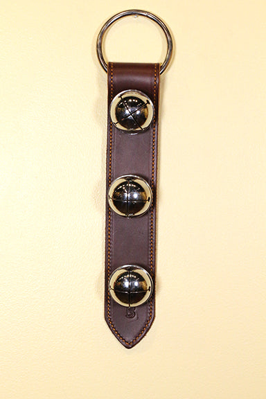 3 Lg Chrome OR Solid Brass Moyer Bells on X-Wide 12 inch Stitched Strap-Lg Ring Top