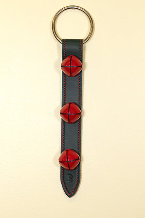 3 RED Bells on Wide 12 inch Strap - RED Stitching - Lg Ring Top