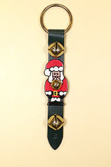 SANTA - Hand-Painted Leather on Strap with 2 Bells