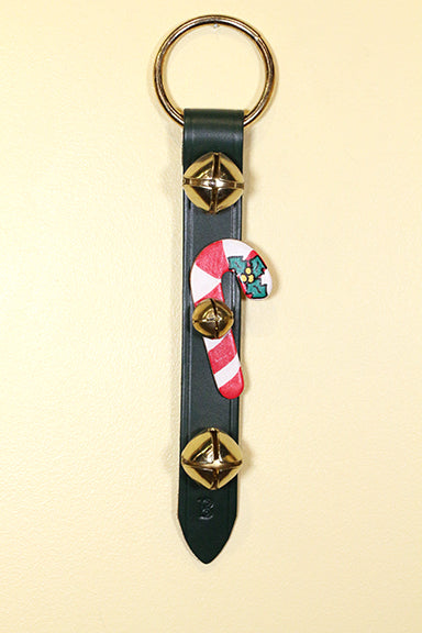 CANDY CANE - Hand-Painted Leather on Strap - 2 Bells