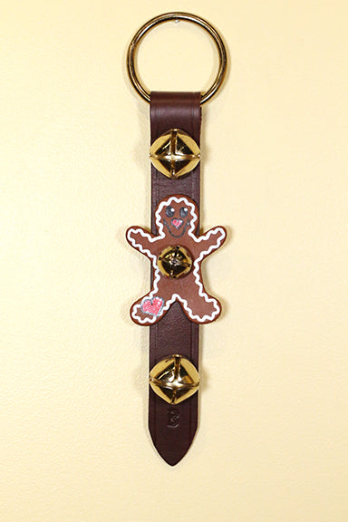 GINGERBREAD BOY (Hand-Painted Leather) - On Strap - 2 Bells