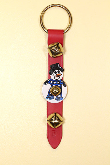 SNOWMAN- Hand-Painted Leather on Strap with 2 Bells