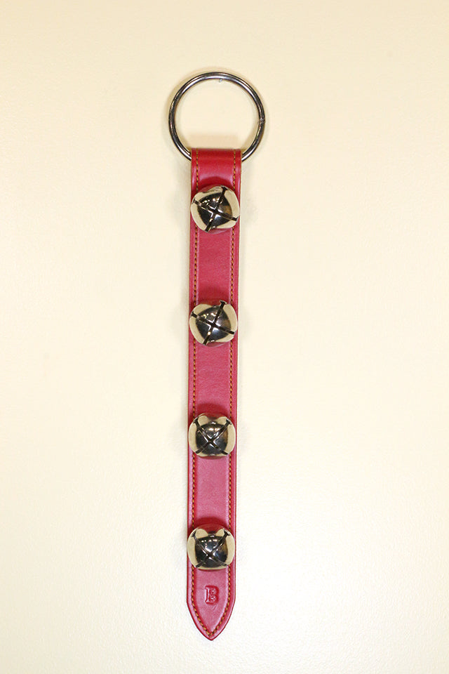 4 Plated Bells on Wide 16 inch Stitched Strap - Lg Ring Top