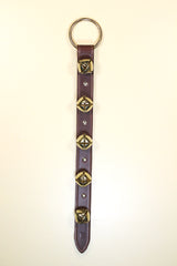 5 Plated Bells on Wide 20 inch Stitched & Studded Strap - Lg Ring Top