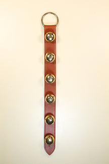 6 Large Chrome OR Solid Brass Moyer Bells on X-Wide 24 inch Stitched Strap - Lg Ring Top