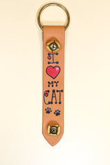 I (Heart) MY CAT - Hand-Painted Leather Strap - 2 Bells