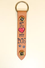 I (Heart) MY DOG - Hand-Painted Leather Strap - 2 Bells