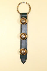3 Chrome OR Solid Brass Moyer Bells on Wide, Stitched 12 inch Strap - Lg Ring Top