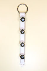 4 Chrome OR Solid Brass Moyer Bells on Wide 16 inch Stitched Strap - Lg Ring Top