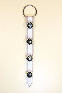4 Chrome OR Solid Brass Moyer Bells on Wide 16 inch Stitched Strap - Lg Ring Top