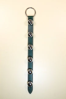 6 Chrome OR Solid Brass Moyer Bells on Wide 24 inch Stitched Strap - Lg Ring Top