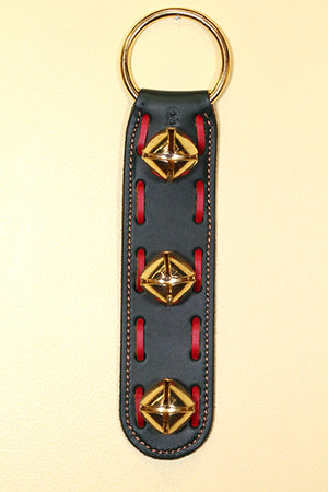 3 Brass-Plated Bells on Doorhanger with "Woven" Leather Trim