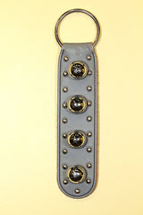 4 Small Chrome OR Solid Brass Moyer Bells on Stitched & Studded Doorhanger