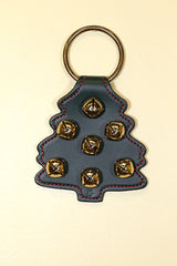 TREE (Medium) - 7 Small Plated Bells - DK GREEN Leather / RED Stitching