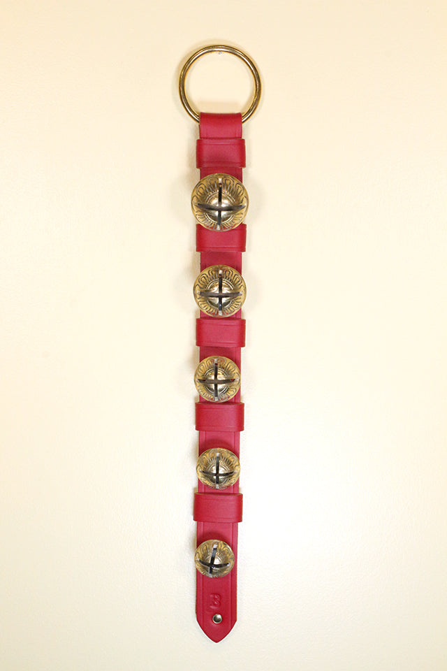 5 Graduated Solid Brass Belsnickel Bells on 2-Ply Strap - Keepers - Ring Top - Rivet Bottom