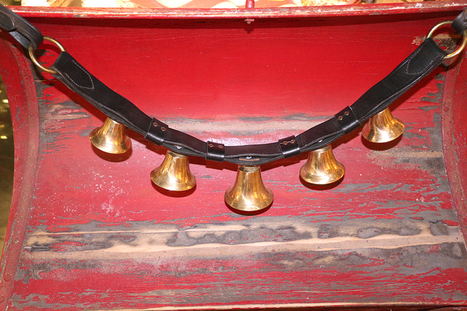 5 Solid Brass Lancaster Bells on Wagon / Sleigh Strap