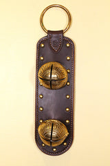 2- #15 Solid Brass Belsnickel Bells - Stitched & Studded Doorhanger