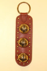 3 Lg Solid Brass Belsnickel Bells - Stitched & Studded Doorhanger