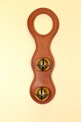 2 Solid Brass Colonial-Style Bells on Scalloped Doorhanger - Leather Top