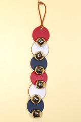 PATRIOTIC 6 Leather Disks (RED, WHITE & BLUE) - 6 Small Plated Bells