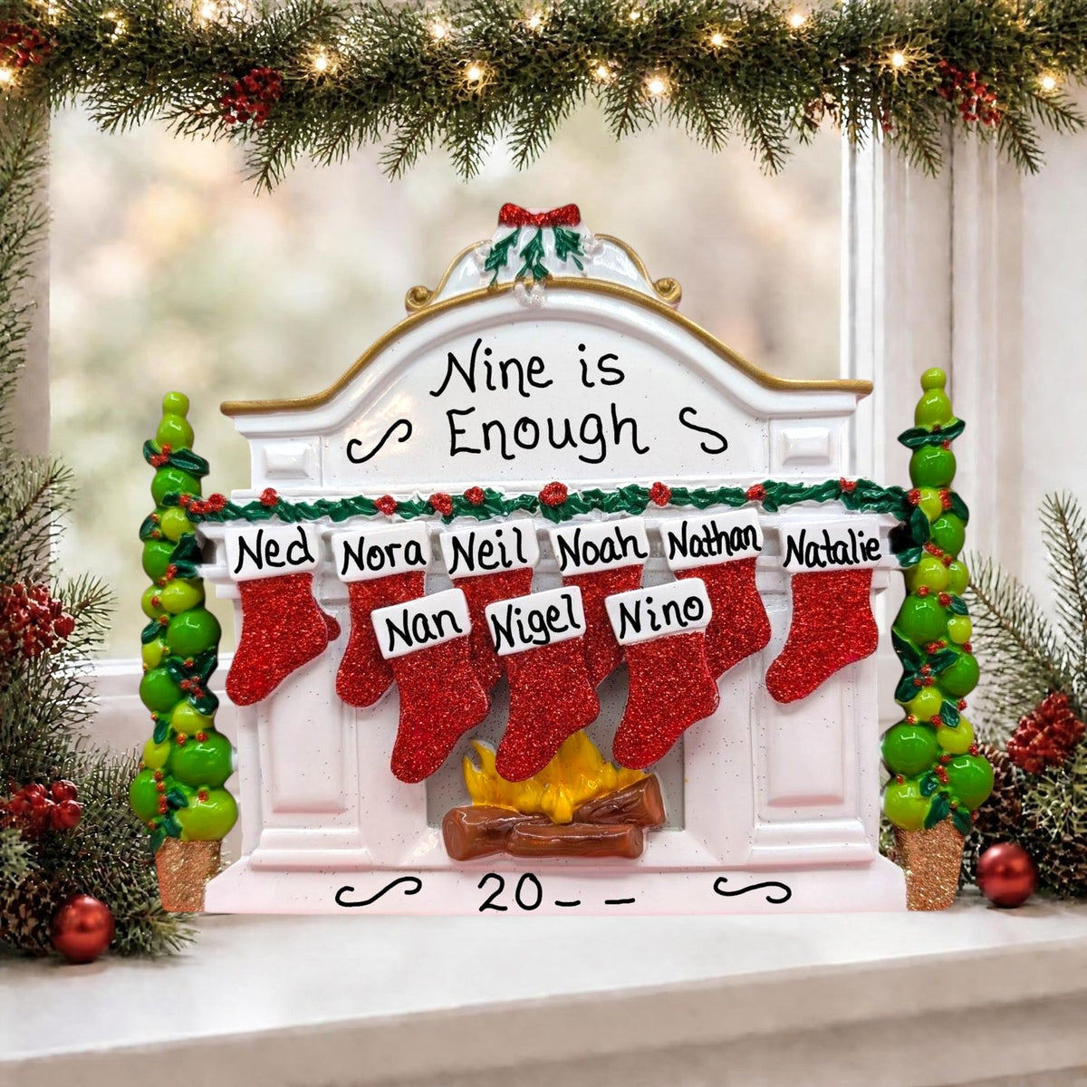 Stockings on White Mantel Tabletop Decoration (9 Names)
