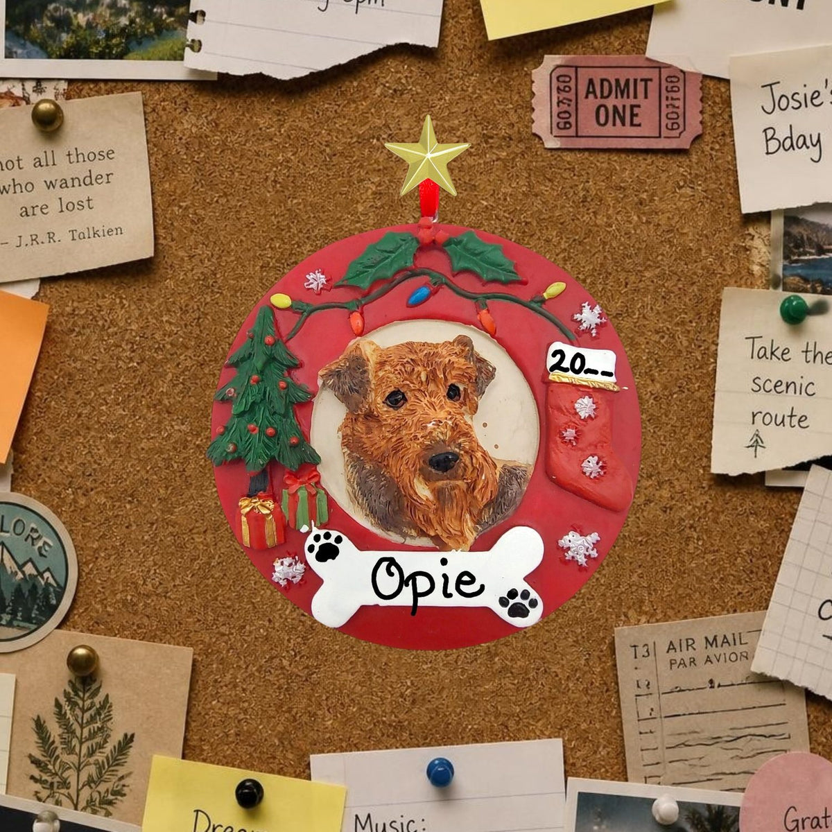 DOGS - AIREDALE - Red Wreath