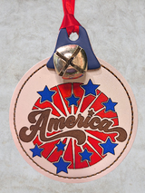 Laser Engraved Leather America Starburst Ornament with Bell