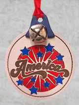 Laser Engraved Leather America Starburst Ornament with Bell