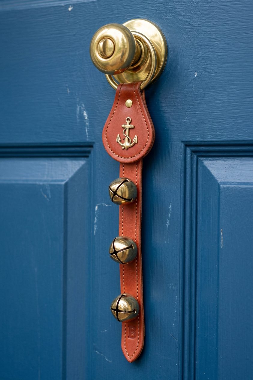 ANCHOR CHARM above 3 Bells on Leather Strap