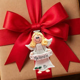 Blonde Angel with Holly Ornament