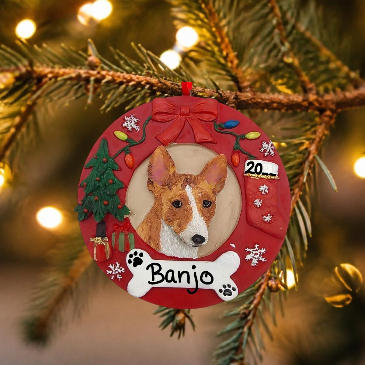 DOGS - BASENJI - Red Wreath