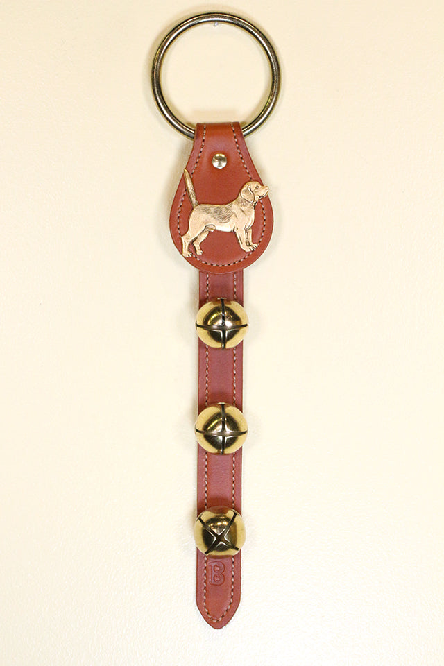 BEAGLE CHARM above 3 Bells on Leather Strap