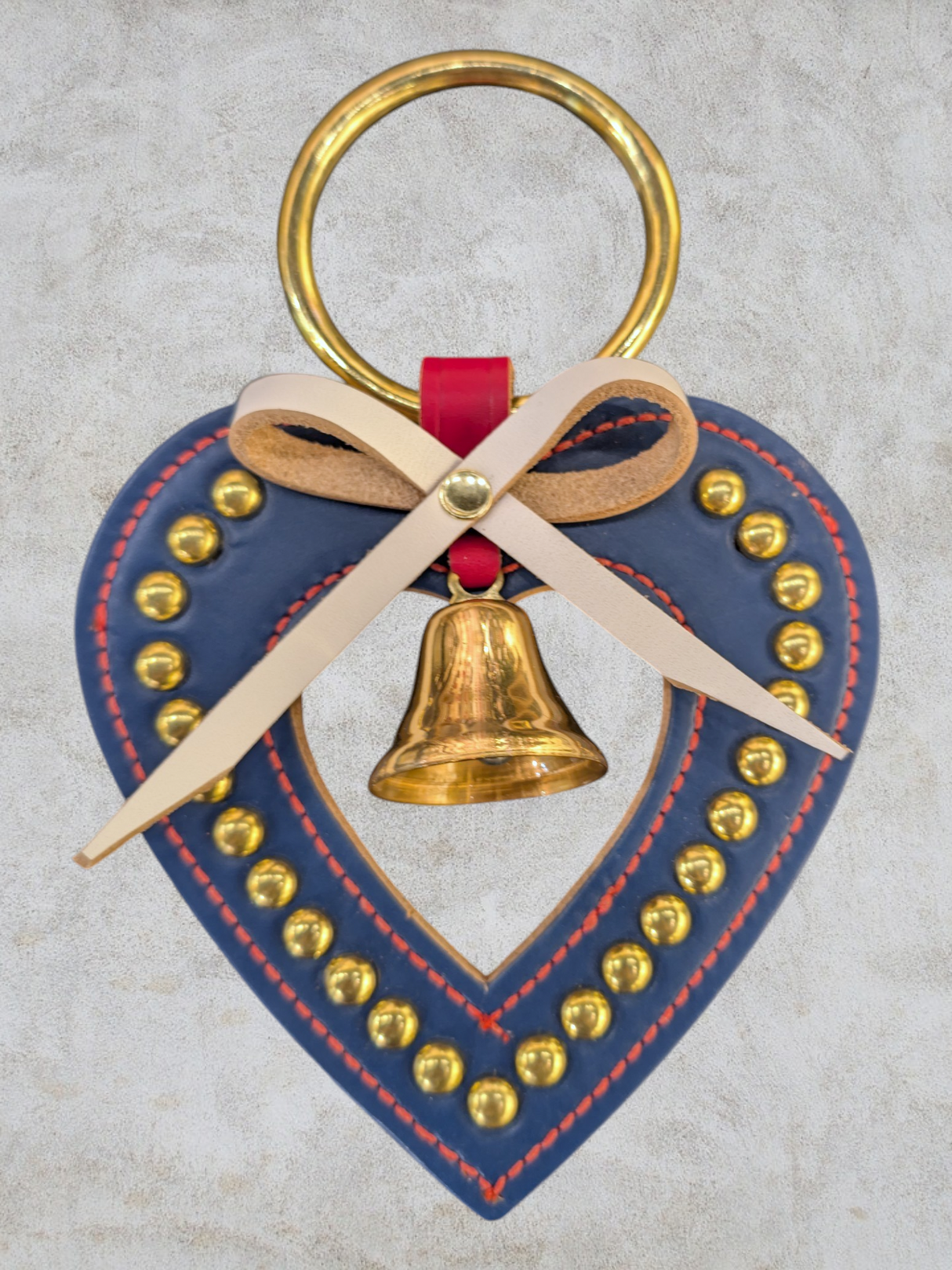 Patriotic Blue Heart Doorhanger — Liberty Bell-shaped Bell & Brass Studs
