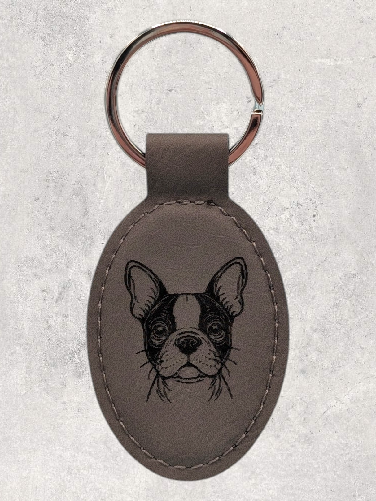 KEYCHAIN - BOSTON TERRIER - Leatherette - Personalizable