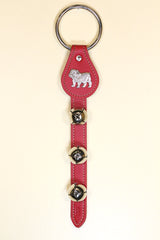 BULLDOG CHARM above 3 Bells on Leather Strap
