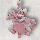 PINK - BABY on a CAROUSEL HORSE Ornament - 1st Christmas