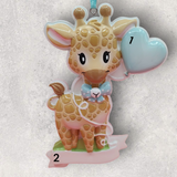 BLUE - BABY GIRAFFE Ornament with HEART BALLOON