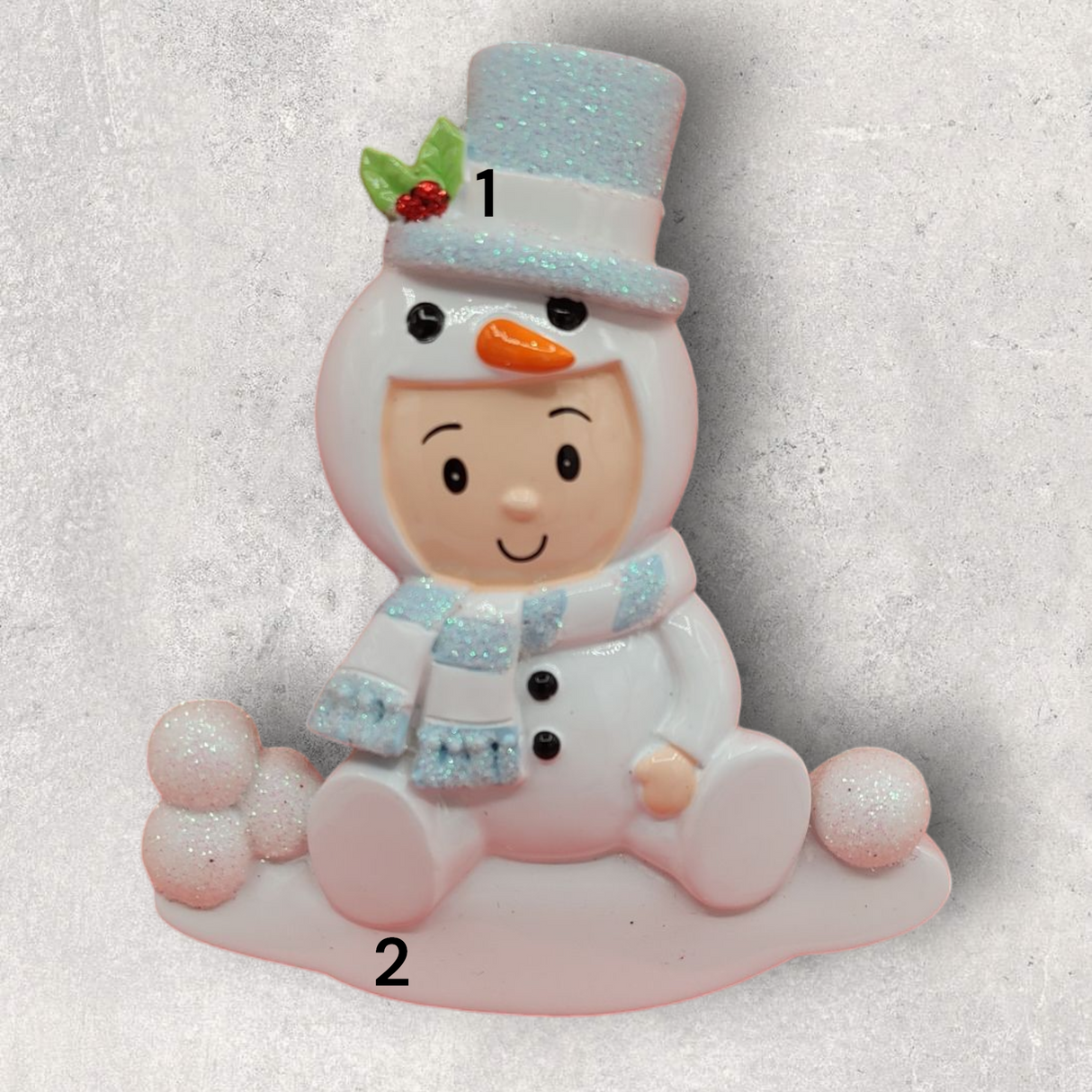 BLUE - CHILD in SNOWMAN SUIT Ornament