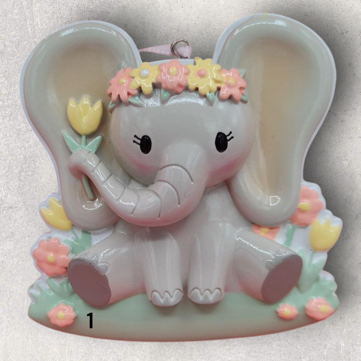 PINK - BABY ELEPHANT w/ lots of FLOWERS Ornament