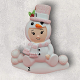 PINK - CHILD in SNOWMAN SUIT Ornament