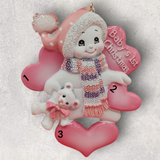 PINK - BABY's 1st CHRISTMAS Ornament - SNOWBABY w/ TEDDY BEAR