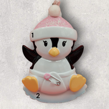 Pink - Baby Penguin Ornament with Diaper & Cap