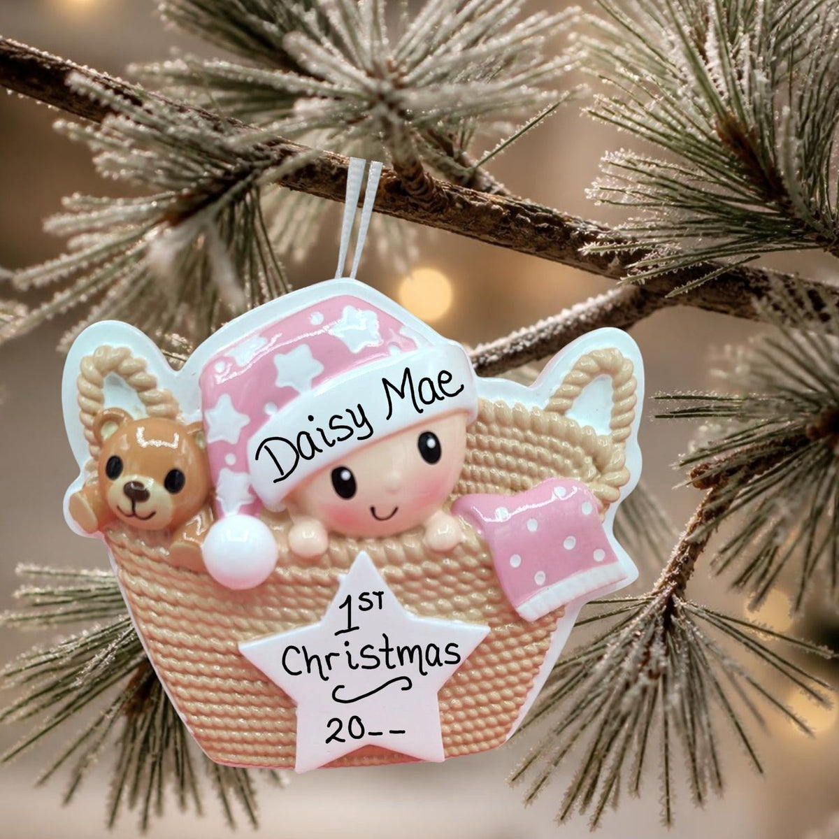 Pink - Baby in a Basket Ornament